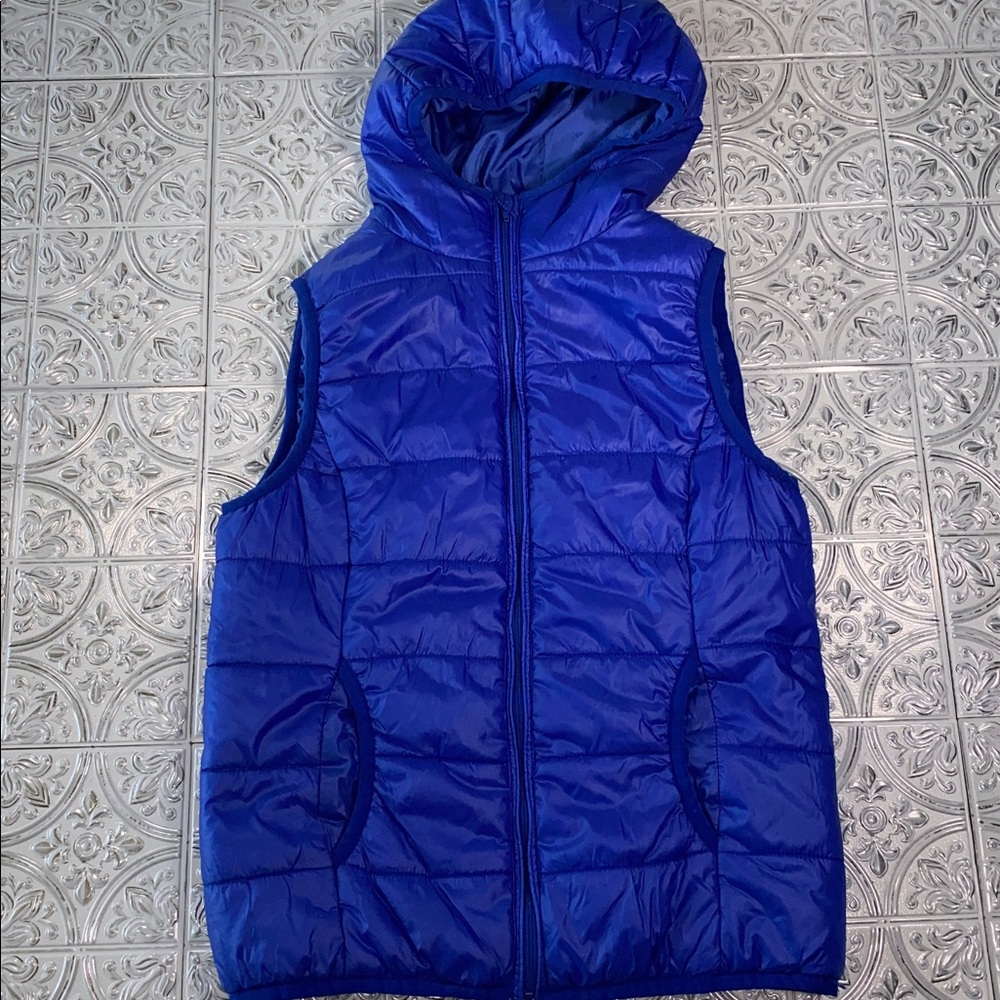 Baccini Cobalt Electric Blue Hooded Puffer Vest Jacket Small S